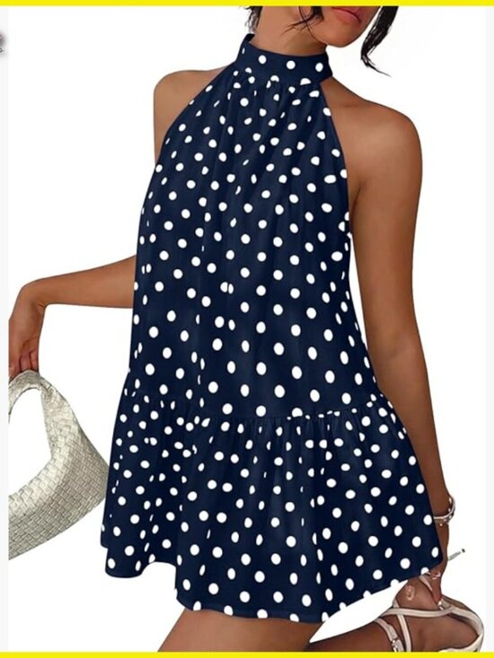 Dresses & Skirts - Polka Dot Halter Dress A-Line Mini Babydoll Summer Vacation Party Outfit